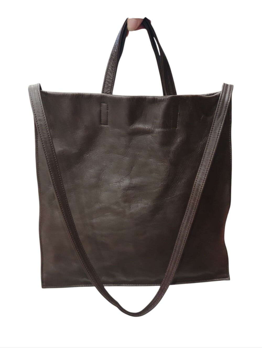 Amiacalva Leather 2 Way Flat Tote Brown Crossbody Shoulder Bag Japan Rare